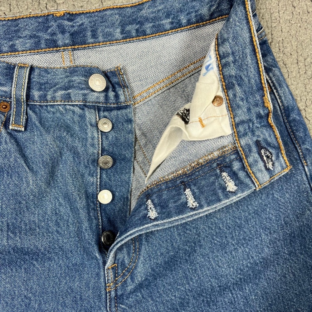 Levis‎ Premium 501 Skinny Jeans Mens 28 Blue Medium Wash Big E Button Fly Poland - Picture 3 of 16
